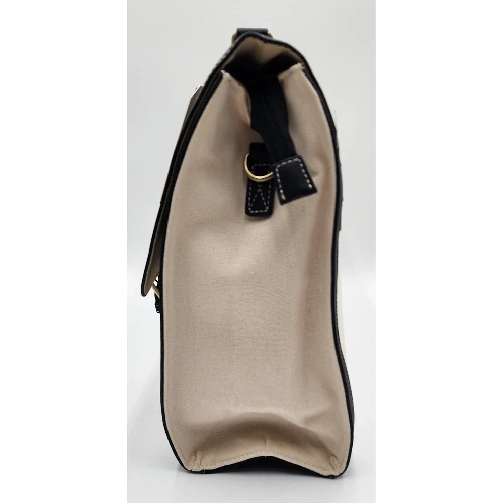 Missnine Laptop Briefcase Women Large Black Beige NEW Canvas Faux Leather Bag